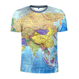 Мужская футболка 3D спортивная с принтом Карта 10 в Тюмени, 100% полиэстер с улучшенными характеристиками | приталенный силуэт, круглая горловина, широкие плечи, сужается к линии бедра | map | world | карта | мир