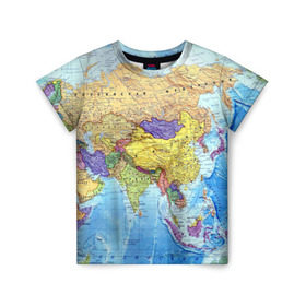 Детская футболка 3D с принтом Карта 10 в Тюмени, 100% гипоаллергенный полиэфир | прямой крой, круглый вырез горловины, длина до линии бедер, чуть спущенное плечо, ткань немного тянется | map | world | карта | мир