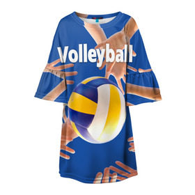 Детское платье 3D с принтом Волейбол 24 в Тюмени, 100% полиэстер | прямой силуэт, чуть расширенный к низу. Круглая горловина, на рукавах — воланы | volleyball | волейбол