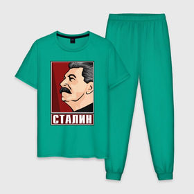 Мужская пижама хлопок с принтом Сталин в Тюмени, 100% хлопок | брюки и футболка прямого кроя, без карманов, на брюках мягкая резинка на поясе и по низу штанин
 | вождь народов | коммунизм | кпрф | советский союз | ссср