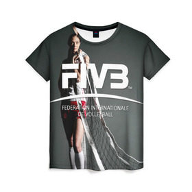 Женская футболка 3D с принтом Волейбол 80 в Тюмени, 100% полиэфир ( синтетическое хлопкоподобное полотно) | прямой крой, круглый вырез горловины, длина до линии бедер | fiv3 | volleyball | волейбол