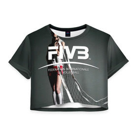 Женская футболка 3D укороченная с принтом Волейбол 80 в Тюмени, 100% полиэстер | круглая горловина, длина футболки до линии талии, рукава с отворотами | fiv3 | volleyball | волейбол