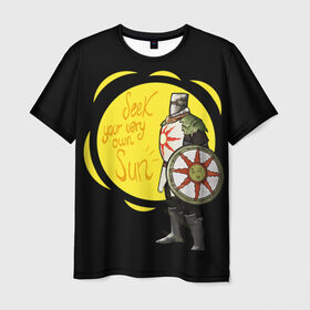 Мужская футболка 3D с принтом Dark Souls 2 в Тюмени, 100% полиэфир | прямой крой, круглый вырез горловины, длина до линии бедер | dark souls | praise the sun | you died | дарк соулс