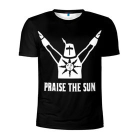 Мужская футболка 3D спортивная с принтом Dark Souls в Тюмени, 100% полиэстер с улучшенными характеристиками | приталенный силуэт, круглая горловина, широкие плечи, сужается к линии бедра | dark souls | praise the sun | you died | дарк соулс