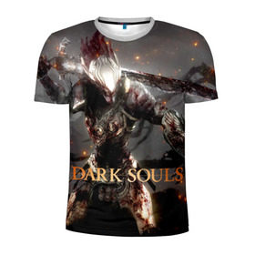 Мужская футболка 3D спортивная с принтом Dark Souls 8 в Тюмени, 100% полиэстер с улучшенными характеристиками | приталенный силуэт, круглая горловина, широкие плечи, сужается к линии бедра | dark souls | praise the sun | you died | дарк соулс