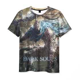 Мужская футболка 3D с принтом Dark Souls 20 в Тюмени, 100% полиэфир | прямой крой, круглый вырез горловины, длина до линии бедер | dark souls | praise the sun | you died | дарк соулс
