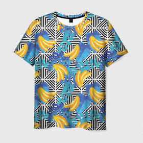 Мужская футболка 3D с принтом Banana pattern в Тюмени, 100% полиэфир | прямой крой, круглый вырез горловины, длина до линии бедер | Тематика изображения на принте: banana