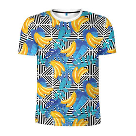 Мужская футболка 3D спортивная с принтом Banana pattern в Тюмени, 100% полиэстер с улучшенными характеристиками | приталенный силуэт, круглая горловина, широкие плечи, сужается к линии бедра | Тематика изображения на принте: banana