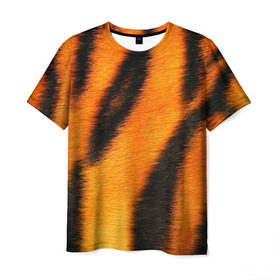 Мужская футболка 3D с принтом Шкура тигра в Тюмени, 100% полиэфир | прямой крой, круглый вырез горловины, длина до линии бедер | кошка | полосатая | текстуры | тигр