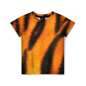 Детская футболка 3D с принтом Шкура тигра в Тюмени, 100% гипоаллергенный полиэфир | прямой крой, круглый вырез горловины, длина до линии бедер, чуть спущенное плечо, ткань немного тянется | кошка | полосатая | текстуры | тигр
