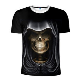 Мужская футболка 3D спортивная с принтом Скелет в капюшоне в Тюмени, 100% полиэстер с улучшенными характеристиками | приталенный силуэт, круглая горловина, широкие плечи, сужается к линии бедра | 