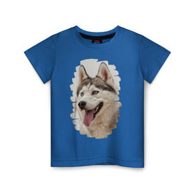Детская футболка хлопок с принтом Симпотяга волк в Тюмени, 100% хлопок | круглый вырез горловины, полуприлегающий силуэт, длина до линии бедер | Тематика изображения на принте: зверь | серый | хаски | хаски бандит