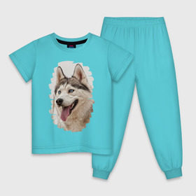 Детская пижама хлопок с принтом Симпотяга волк в Тюмени, 100% хлопок |  брюки и футболка прямого кроя, без карманов, на брюках мягкая резинка на поясе и по низу штанин
 | Тематика изображения на принте: зверь | серый | хаски | хаски бандит