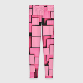 Леггинсы 3D с принтом Кубики в Тюмени, 80% полиэстер, 20% эластан | Эластичный пояс, зауженные к низу, низкая посадка | квадраты | объем | плитка | розовый