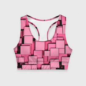 Женский спортивный топ 3D с принтом Кубики в Тюмени, 82% полиэстер, 18% спандекс Ткань безопасна для здоровья, позволяет коже дышать, не мнется и не растягивается |  | квадраты | объем | плитка | розовый