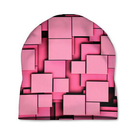Шапка 3D с принтом Кубики в Тюмени, 100% полиэстер | универсальный размер, печать по всей поверхности изделия | Тематика изображения на принте: квадраты | объем | плитка | розовый