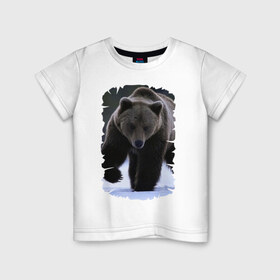 Детская футболка хлопок с принтом Русский медведь в Тюмени, 100% хлопок | круглый вырез горловины, полуприлегающий силуэт, длина до линии бедер | Тематика изображения на принте: берлога | животное | зверь | косолапый | медведь | мишка | потапыч | хищник | хозяин тайги