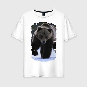 Женская футболка хлопок Oversize с принтом Русский медведь в Тюмени, 100% хлопок | свободный крой, круглый ворот, спущенный рукав, длина до линии бедер
 | берлога | животное | зверь | косолапый | медведь | мишка | потапыч | хищник | хозяин тайги