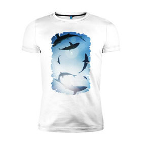 Мужская футболка премиум с принтом Акулы в Тюмени, 92% хлопок, 8% лайкра | приталенный силуэт, круглый вырез ворота, длина до линии бедра, короткий рукав | акулы | море
