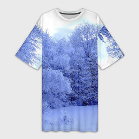 Платье-футболка 3D с принтом Зима в Тюмени,  |  | деревья | природа | синий | снег | снежный