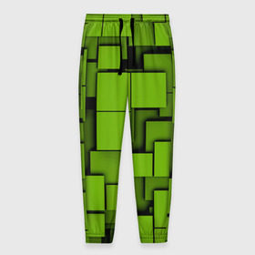 Мужские брюки 3D с принтом Зеленые кубики в Тюмени, 100% полиэстер | манжеты по низу, эластичный пояс регулируется шнурком, по бокам два кармана без застежек, внутренняя часть кармана из мелкой сетки | кубы | текстура