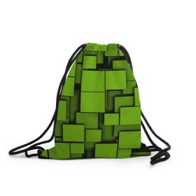 Рюкзак-мешок 3D с принтом Зеленые кубики в Тюмени, 100% полиэстер | плотность ткани — 200 г/м2, размер — 35 х 45 см; лямки — толстые шнурки, застежка на шнуровке, без карманов и подкладки | кубы | текстура