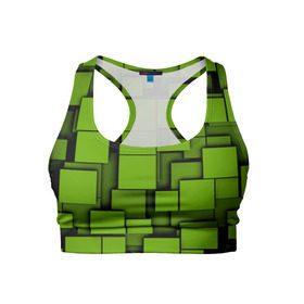 Женский спортивный топ 3D с принтом Зеленые кубики в Тюмени, 82% полиэстер, 18% спандекс Ткань безопасна для здоровья, позволяет коже дышать, не мнется и не растягивается |  | кубы | текстура
