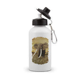 Бутылка спортивная с принтом Могучий слон в Тюмени, металл | емкость — 500 мл, в комплекте две пластиковые крышки и карабин для крепления | elephant | африка | бивни | джунгли | мамонт | савана | сафари | слон | хобот