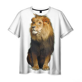 Мужская футболка 3D с принтом Король джунглей в Тюмени, 100% полиэфир | прямой крой, круглый вырез горловины, длина до линии бедер | leo | lion | власть | грива | дикая кошка | животное | зверь | клыки | когти | король джунглей | лев | мощь | мудрость | охотник | сила | хитрость | хищник | царь зверей | шерсть