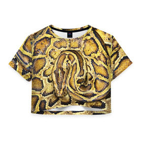 Женская футболка 3D укороченная с принтом Змея в Тюмени, 100% полиэстер | круглая горловина, длина футболки до линии талии, рукава с отворотами | snake | анаконда | гадюка | змеиная | змея | кобра | кожа | кожура | удав | уж | червь | червяк | яд