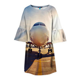 Детское платье 3D с принтом Самолет в Тюмени, 100% полиэстер | прямой силуэт, чуть расширенный к низу. Круглая горловина, на рукавах — воланы | дорога | летчик | небо | полет | самолет | солнце