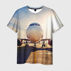 Мужская футболка 3D с принтом Самолет в Тюмени, 100% полиэфир | прямой крой, круглый вырез горловины, длина до линии бедер | дорога | летчик | небо | полет | самолет | солнце