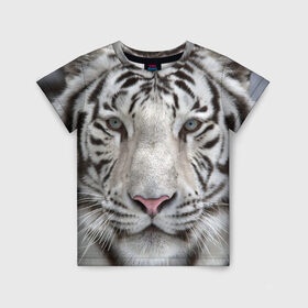 Детская футболка 3D с принтом Бенгальский тигр в Тюмени, 100% гипоаллергенный полиэфир | прямой крой, круглый вырез горловины, длина до линии бедер, чуть спущенное плечо, ткань немного тянется | tiger | белый | дикая кошка | тигр | хищник