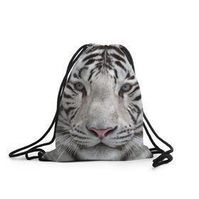 Рюкзак-мешок 3D с принтом Бенгальский тигр в Тюмени, 100% полиэстер | плотность ткани — 200 г/м2, размер — 35 х 45 см; лямки — толстые шнурки, застежка на шнуровке, без карманов и подкладки | Тематика изображения на принте: tiger | белый | дикая кошка | тигр | хищник