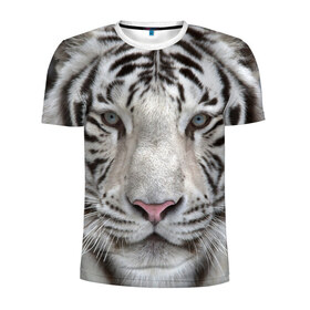 Мужская футболка 3D спортивная с принтом Бенгальский тигр в Тюмени, 100% полиэстер с улучшенными характеристиками | приталенный силуэт, круглая горловина, широкие плечи, сужается к линии бедра | Тематика изображения на принте: tiger | белый | дикая кошка | тигр | хищник