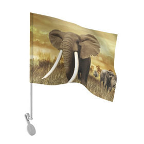Флаг для автомобиля с принтом Могучий слон в Тюмени, 100% полиэстер | Размер: 30*21 см | Тематика изображения на принте: elephant | африка | бивни | джунгли | мамонт | савана | сафари | слон | хобот