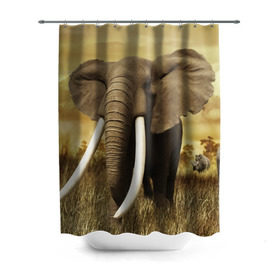 Штора 3D для ванной с принтом Могучий слон в Тюмени, 100% полиэстер | плотность материала — 100 г/м2. Стандартный размер — 146 см х 180 см. По верхнему краю — пластиковые люверсы для креплений. В комплекте 10 пластиковых колец | elephant | африка | бивни | джунгли | мамонт | савана | сафари | слон | хобот