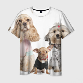 Мужская футболка 3D с принтом Дивные собачки в Тюмени, 100% полиэфир | прямой крой, круглый вырез горловины, длина до линии бедер | весёлый | животное | зверёк | игривый | классный | красивый | лучший друг человека | любимец | милый | охрана | пёс | питомец | прикольный | смешной | собака | собачонка | ум | щенок | щеночек