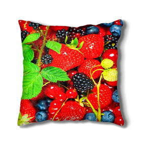 Подушка 3D с принтом Ягоды в Тюмени, наволочка – 100% полиэстер, наполнитель – холлофайбер (легкий наполнитель, не вызывает аллергию). | состоит из подушки и наволочки. Наволочка на молнии, легко снимается для стирки | малина | ягода | ягодка | ягодная