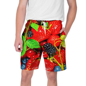 Мужские шорты 3D с принтом Ягоды в Тюмени,  полиэстер 100% | прямой крой, два кармана без застежек по бокам. Мягкая трикотажная резинка на поясе, внутри которой широкие завязки. Длина чуть выше колен | малина | ягода | ягодка | ягодная