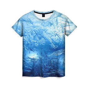 Женская футболка 3D с принтом Иней в Тюмени, 100% полиэфир ( синтетическое хлопкоподобное полотно) | прямой крой, круглый вырез горловины, длина до линии бедер | зима | иней | наледь | синий | снег