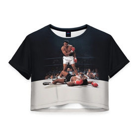Женская футболка 3D укороченная с принтом Muhammad Ali в Тюмени, 100% полиэстер | круглая горловина, длина футболки до линии талии, рукава с отворотами | impossible is nothing | muhammad ali | бокс | боксёр | мохаммед али | спорт