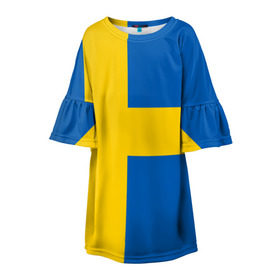 Детское платье 3D с принтом Швеция в Тюмени, 100% полиэстер | прямой силуэт, чуть расширенный к низу. Круглая горловина, на рукавах — воланы | сборная | футбол