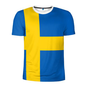 Мужская футболка 3D спортивная с принтом Швеция в Тюмени, 100% полиэстер с улучшенными характеристиками | приталенный силуэт, круглая горловина, широкие плечи, сужается к линии бедра | сборная | футбол
