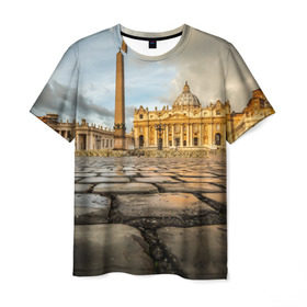 Мужская футболка 3D с принтом Италия (Рим) в Тюмени, 100% полиэфир | прямой крой, круглый вырез горловины, длина до линии бедер | europe | italy | rome | vatican | архитектура | ватикан | европа | ес | италия | обелиск | папа римский | площадь святого петра | рим | собор
