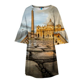Детское платье 3D с принтом Италия (Рим) в Тюмени, 100% полиэстер | прямой силуэт, чуть расширенный к низу. Круглая горловина, на рукавах — воланы | europe | italy | rome | vatican | архитектура | ватикан | европа | ес | италия | обелиск | папа римский | площадь святого петра | рим | собор