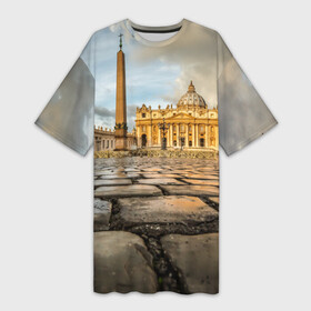Платье-футболка 3D с принтом Италия (Рим) в Тюмени,  |  | europe | italy | rome | vatican | архитектура | ватикан | европа | ес | италия | обелиск | папа римский | площадь святого петра | рим | собор