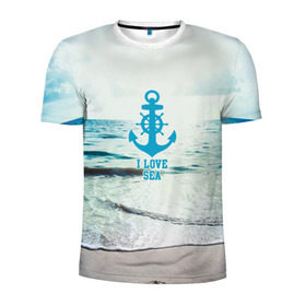 Мужская футболка 3D спортивная с принтом I love sea в Тюмени, 100% полиэстер с улучшенными характеристиками | приталенный силуэт, круглая горловина, широкие плечи, сужается к линии бедра | Тематика изображения на принте: sea | вода | волны | лето | море | океан | солнце | якорь