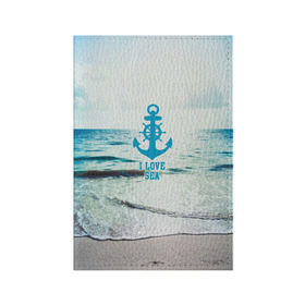 Обложка для паспорта матовая кожа с принтом I love sea в Тюмени, натуральная матовая кожа | размер 19,3 х 13,7 см; прозрачные пластиковые крепления | Тематика изображения на принте: sea | вода | волны | лето | море | океан | солнце | якорь