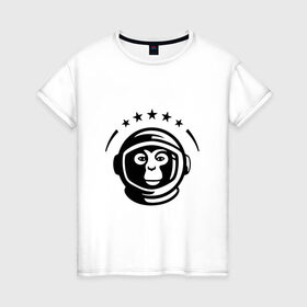 Женская футболка хлопок с принтом Обезьяна космонавт в Тюмени, 100% хлопок | прямой крой, круглый вырез горловины, длина до линии бедер, слегка спущенное плечо | Тематика изображения на принте: космос